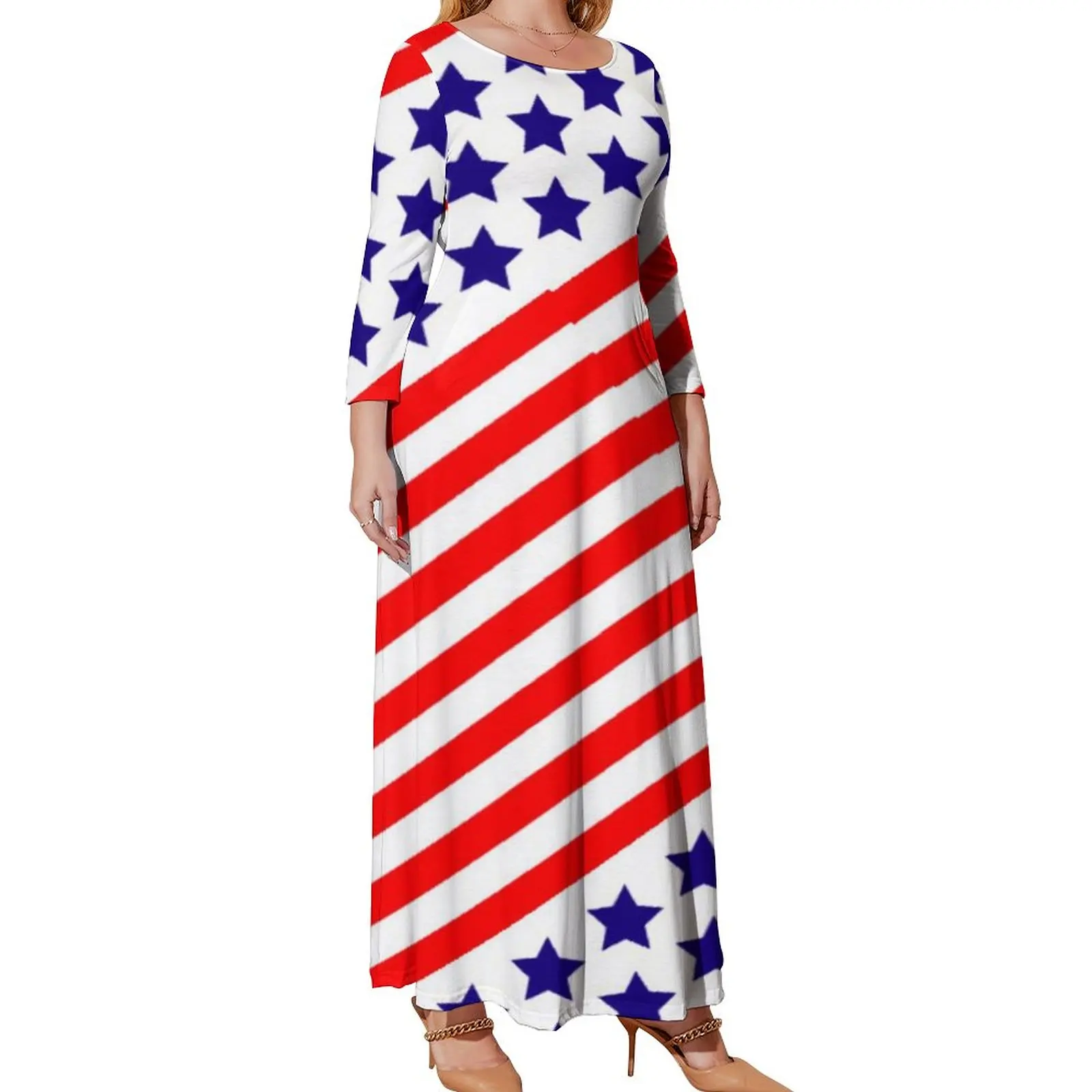 American Flag Stars And Stripes Dress Female Patriotic USA Sexy Maxi Dress Fashion Bohemia Long Dresses Print Vestidos Plus Size