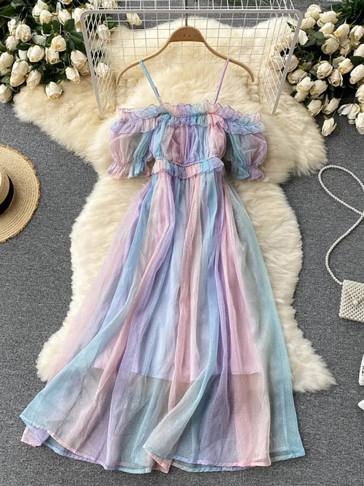 

Платье женское Сетчатое средней длины на бретелях-спагетти, с открытыми плечами