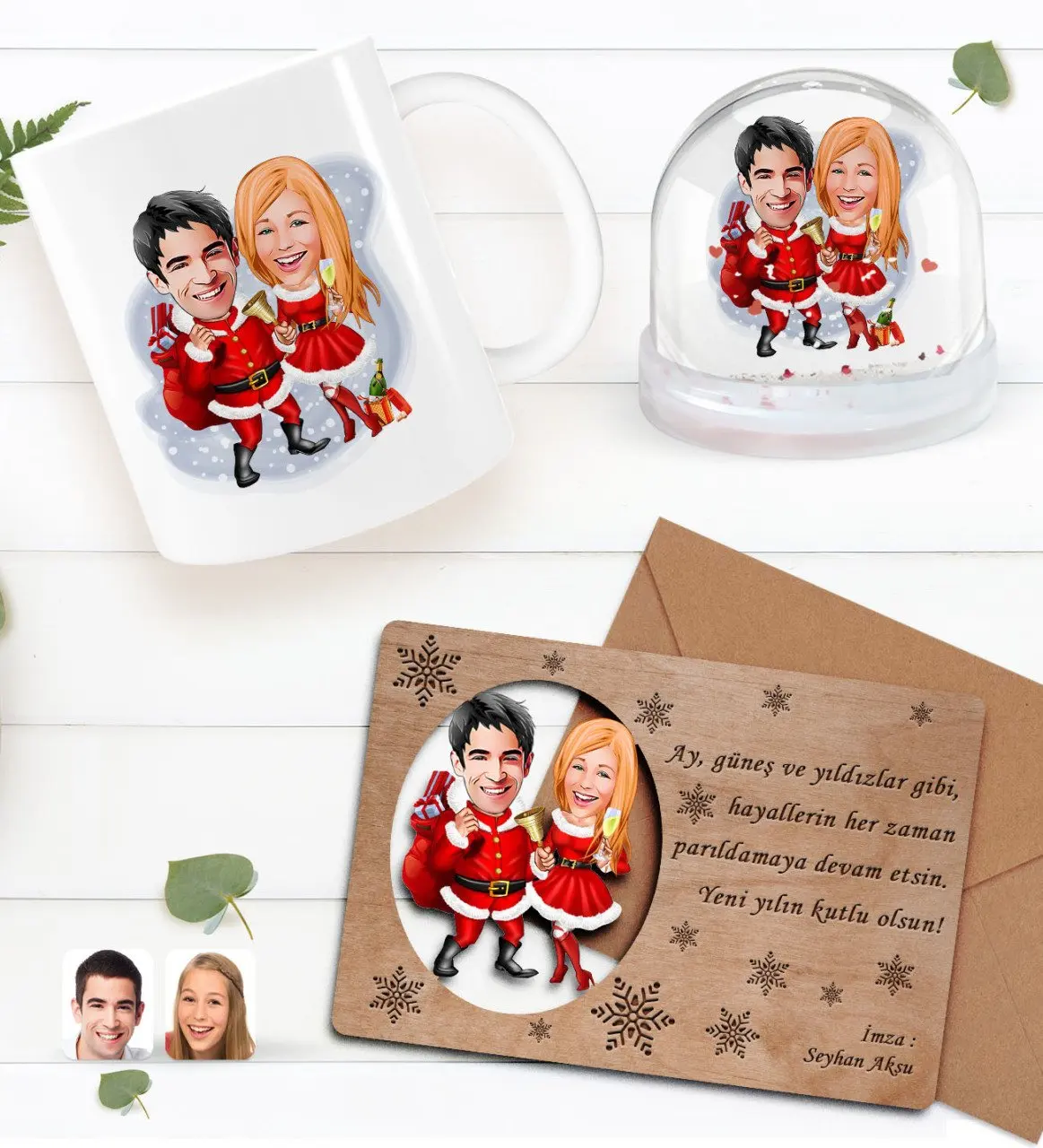 

Персонализированная Деревянная Рождественская поздравительная открытка с изображением снежного шара и белой чашки в стиле ретро