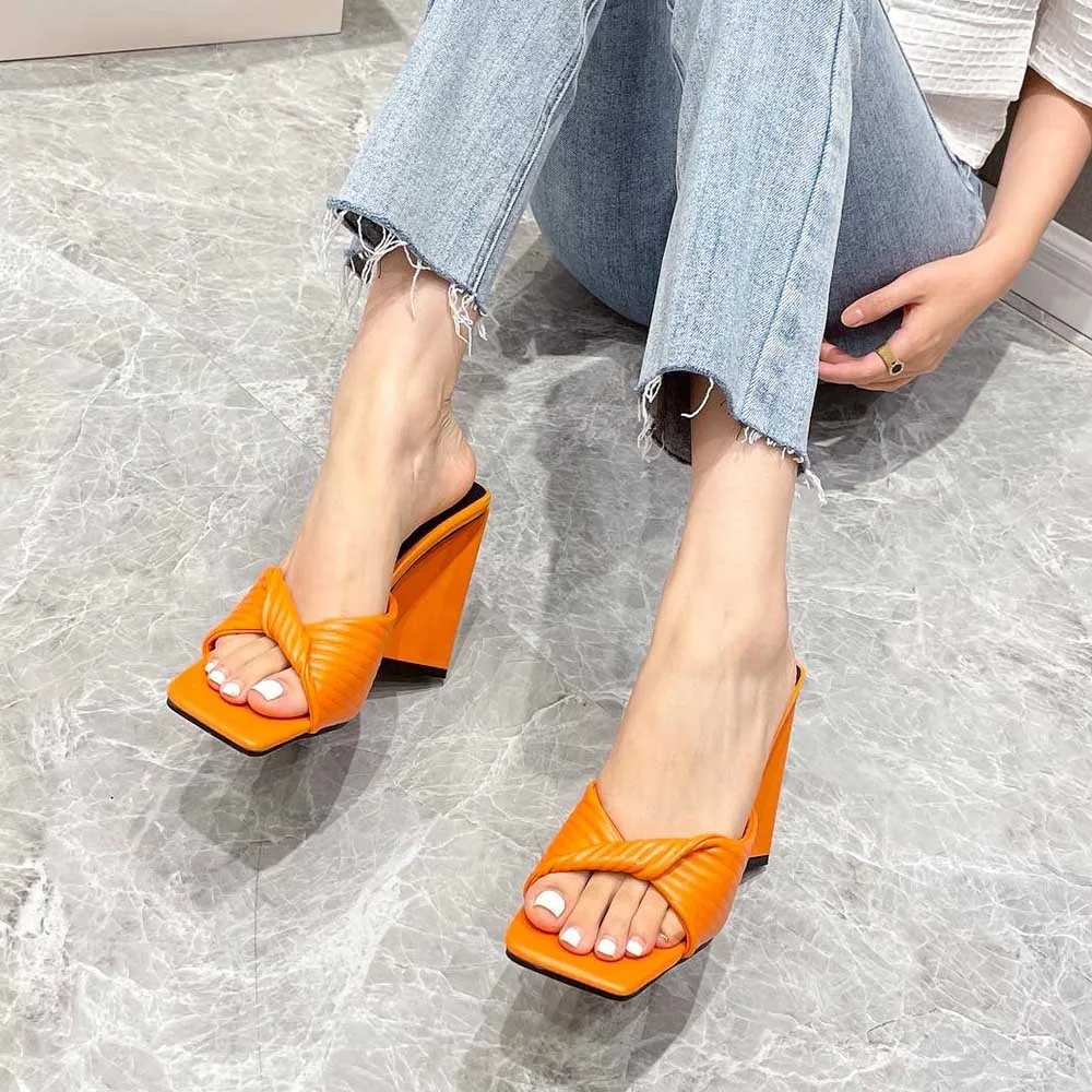 

New Women Shoes Summer New Triangle Heel Folded Sandals Square Toe Open Toe Fashion Slippers Sandals Women 2022