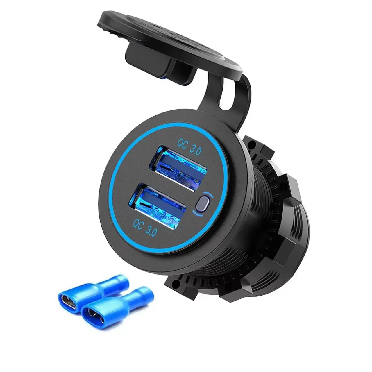 

QC3.0 Dual USB Fast Charger Socket Power Outlet Adapter with Switch for Car Boat Marine Motorcycle Mobile Phone Charger