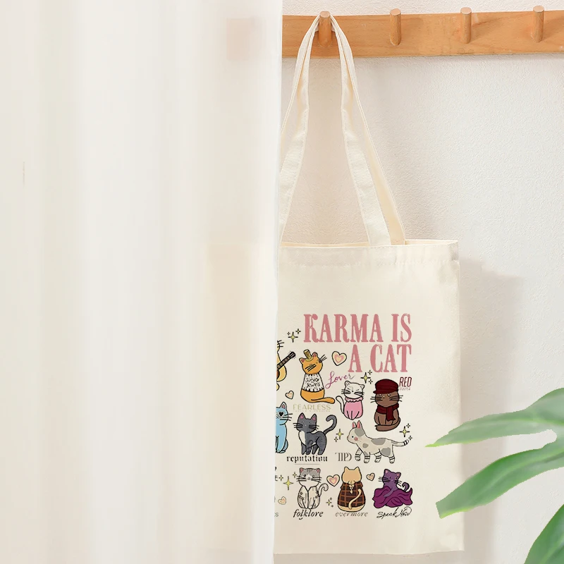 Swifitie Karma Is a Cat Pattern Сумки-тоут для женщин Складная большая летняя дорожная сумка