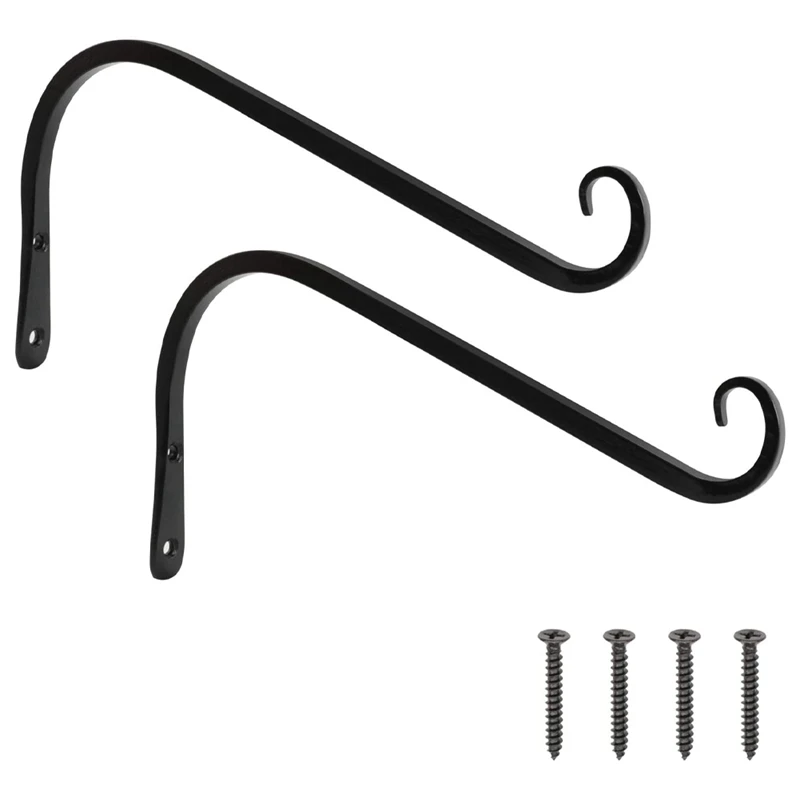 

12 Inch Hanging Plant Bracket 2 Pack Wrought Iron Wall Hooks for Bird Feeders Lanterns Wind Chimes with Screws