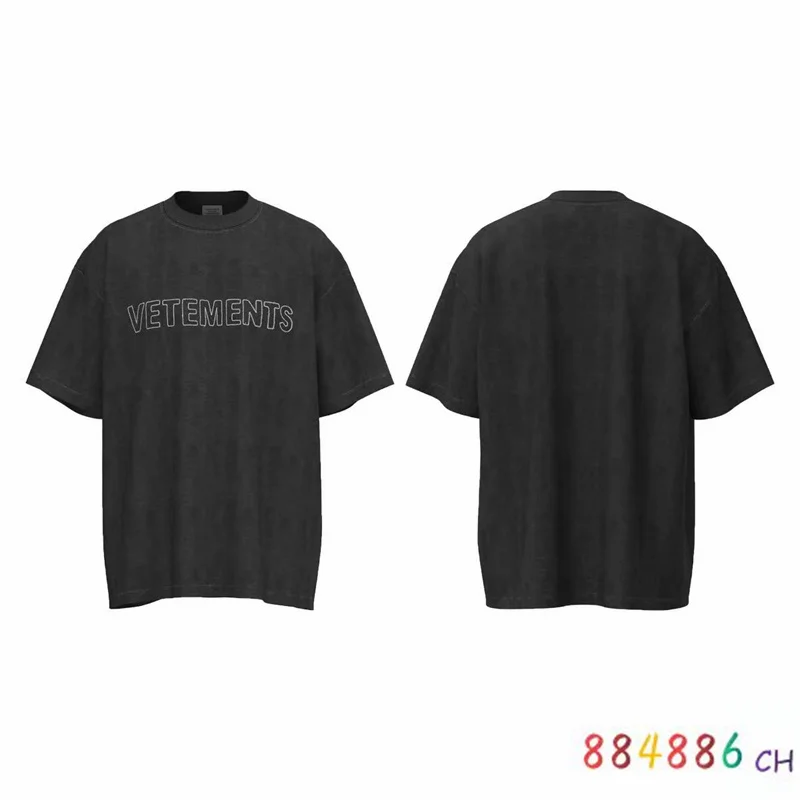 

Old Vintage VETEments 3D Embroidery T-shirt Men Women 1:1 High Quality Washed Loose Fitting Short Sleeved T Shirt