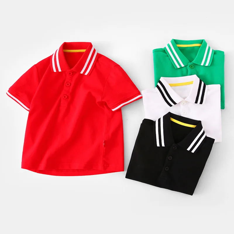 

Boys Girls Children's Short Sleeved T-shirt Kids Cotton Green Black White Red Baby School Uniform Line POLO Shirt Summer