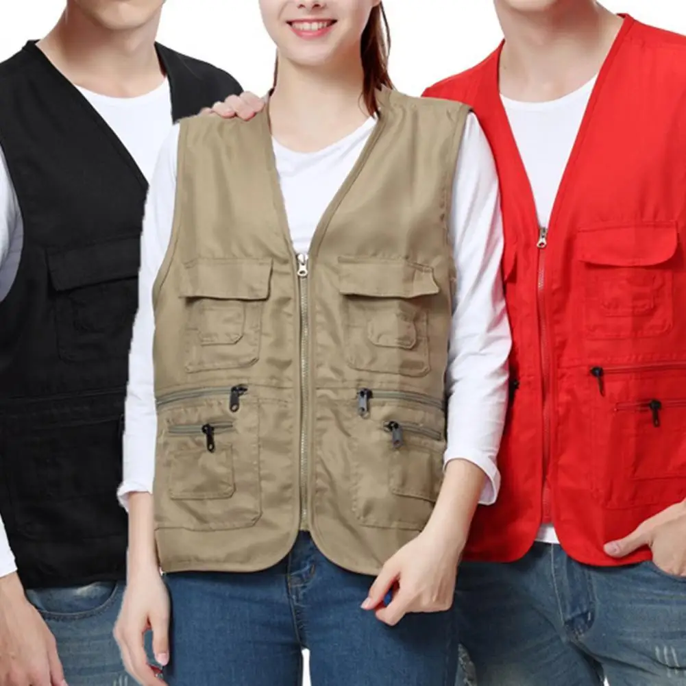 

Fashion Men Waistcoat Solid Color V Neck Wear-resistant Multi Pockets Sleeveless Outdoor Vest for Fishing