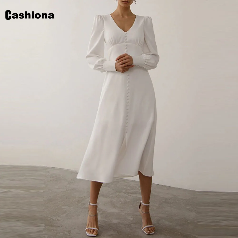 

Cashiona Women Elegant Mid-Calf Dresses Sweetheart Neck Party Dress Clothing 2022 Summer Button Fly A-Line Dress Femme Pullovers