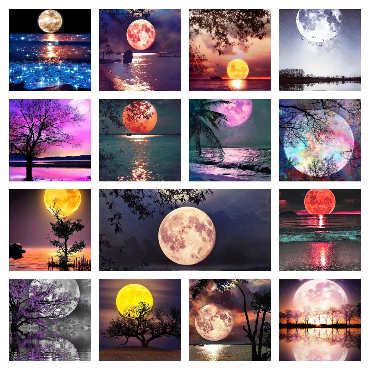 

5D DIY Landscape Diamond Painting Moon Tree Full Diamond Embroidery Mosaic Seaside scenery Cross Stitch Kits Home Decoration