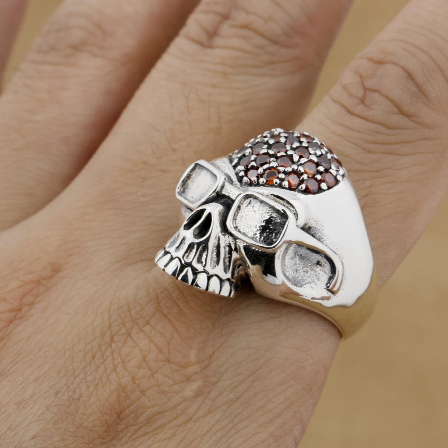 Красный камень CZ из стерлингового серебра 925 пробы кольцо с черепом пилота