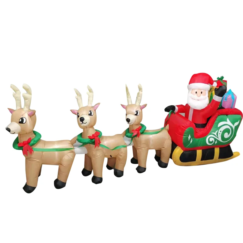 

12 Ft Christmas Inflatable Santa Claus on Sleigh with Three Reindeers Blow Up Yard Home Decorations Inflatable Christmas Sleigh