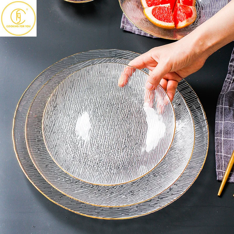 Household Glass Round Serving Plate Restaurant Dessert Fruit Snacks Bread Tray Kitchen Specialty Plates Tableware Dinnerware |