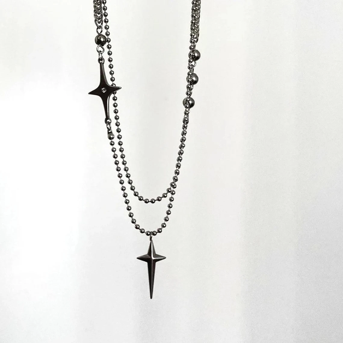 Многослойное ожерелье-чокер ручной работы из нержавеющей стали с бусинами и