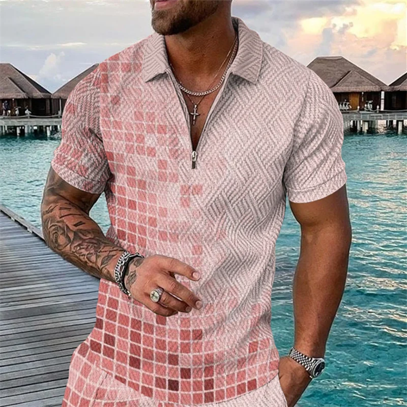 

2023 Summer Men's Sportswear Cotton Solid Short Sleeve Fashion Zipper Polo Shirt Men's Casual Street Wear