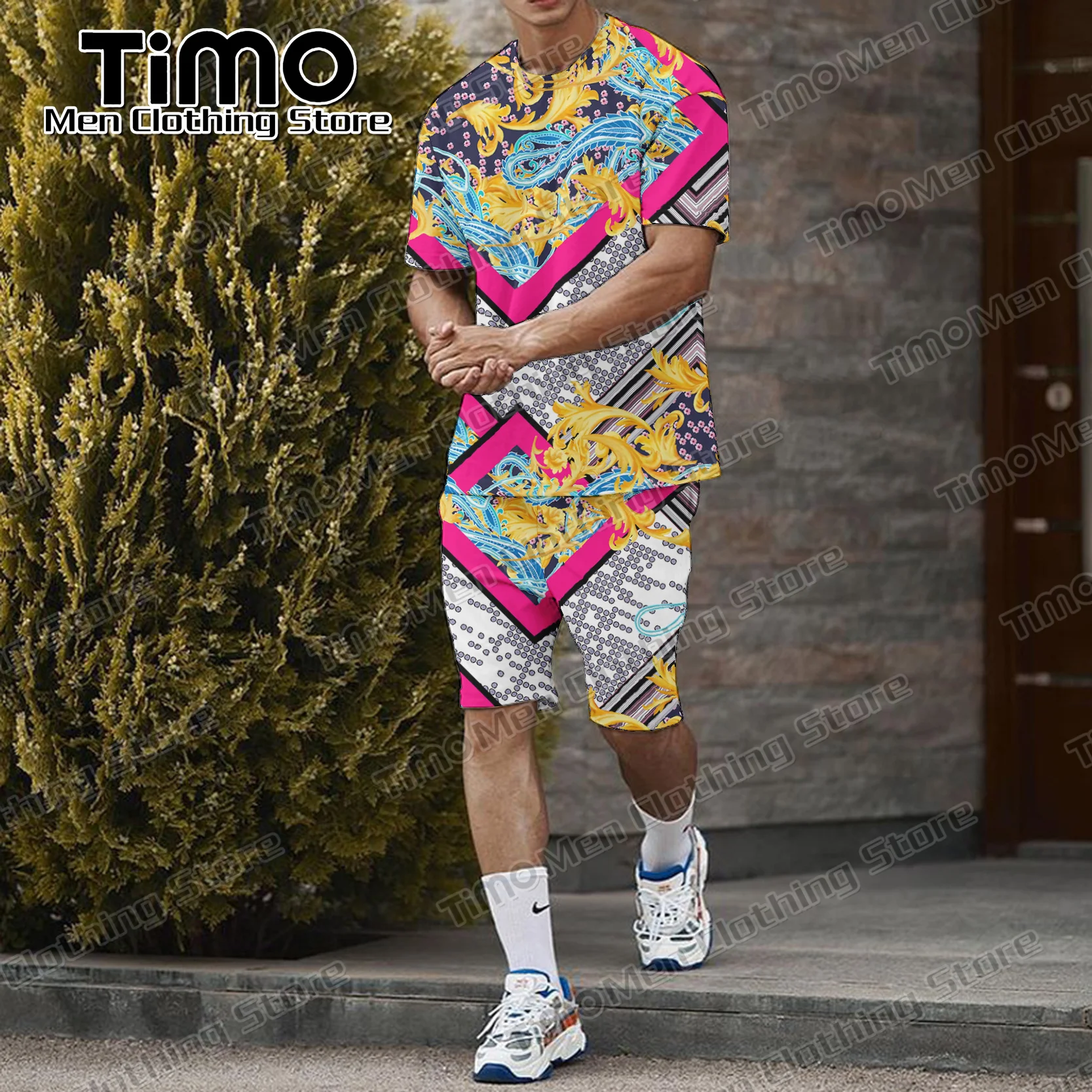 Retro Men's T-shirt Set Social Fashion Casual Outfits For Men Summer Clothes Oversized High Quality Loose Suit 2 Piece Set