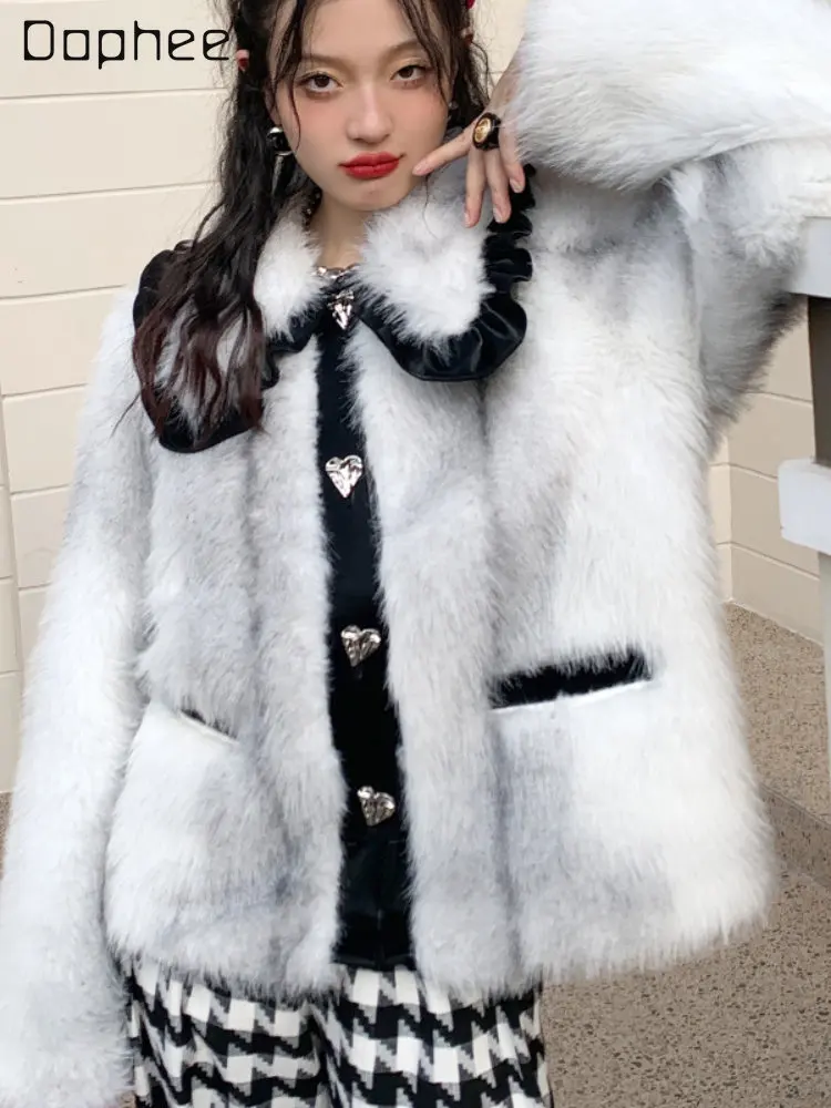 Winter Women's White Faux Fur Coat 2022 New Single Breasted Imitation Fur Jacket Elegant Long Sleeve Boutique Coats for Women