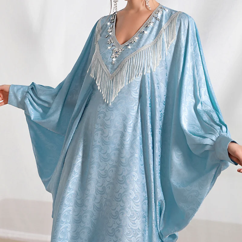 

Ramadan Morocco Party Muslim Dress Women Abaya Tassel Bat Sleeve Caftan Turkey Dubai Kaftans Evening Long Dresses Eid Vestidos