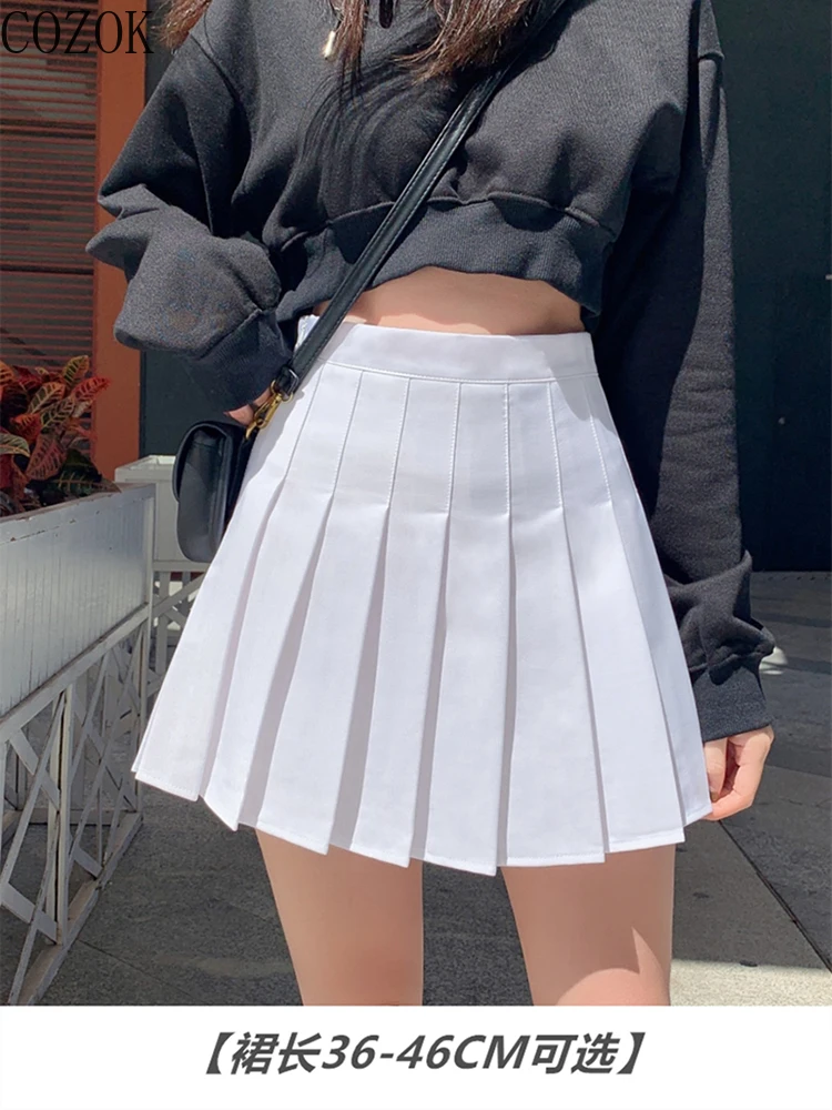 COZOK Pleated Skirt Women's Summer Student High Waist A- line Slimming Pantskirt Suit White Skirt Kawaii Skirt Mini Skirt