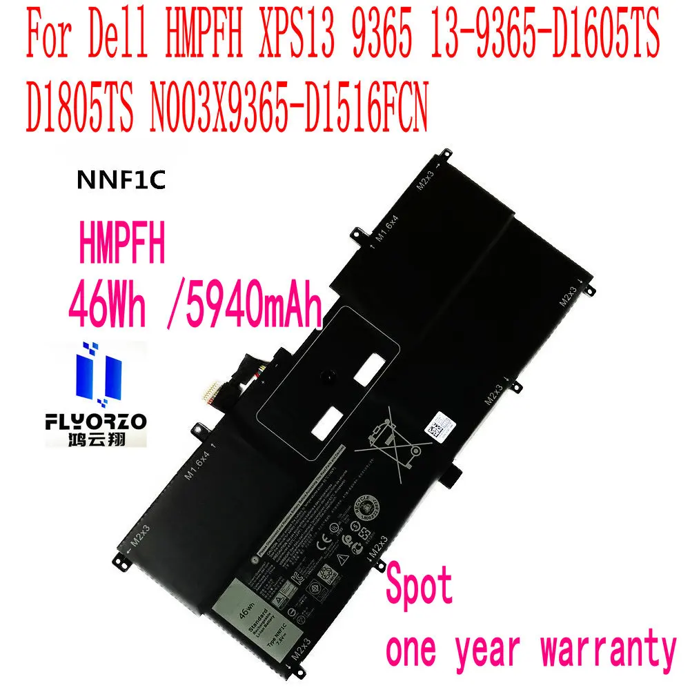 

Brand new spot 5940mAh/46WH NNF1C HMPFH Battery For Dell XPS13 9365 13-9365-D1605TS D1805TS N003X9365-D1516FCN Laptop