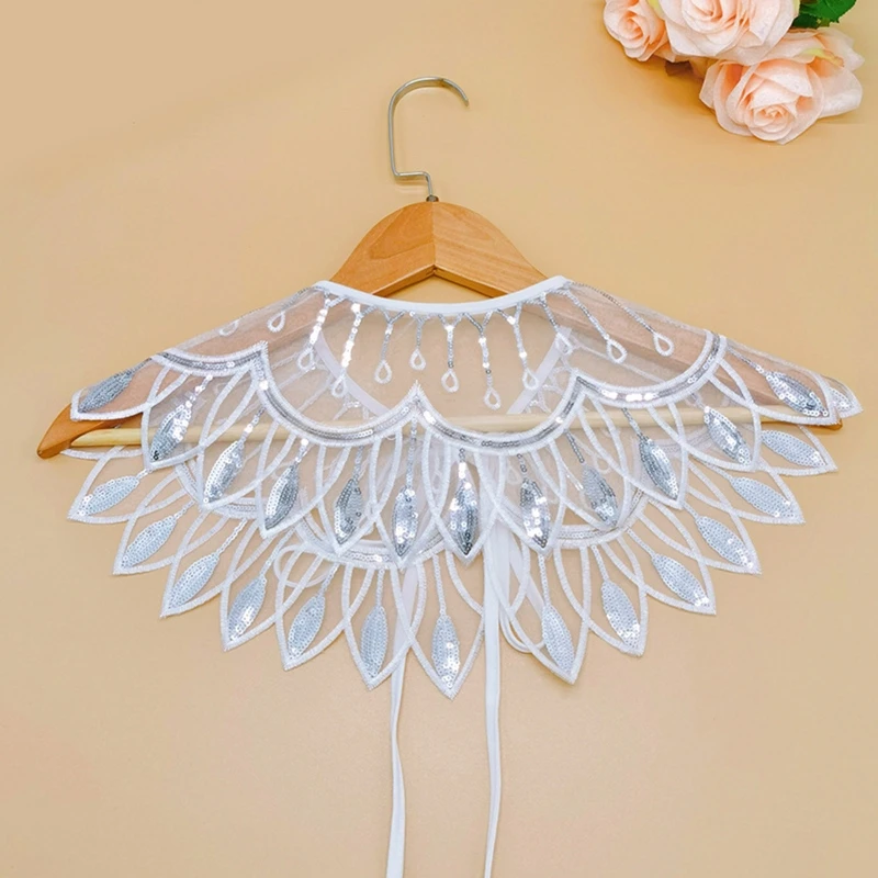 Женский элегантный сетчатый шарф с павлиньими перьями и съемным воротником шаль