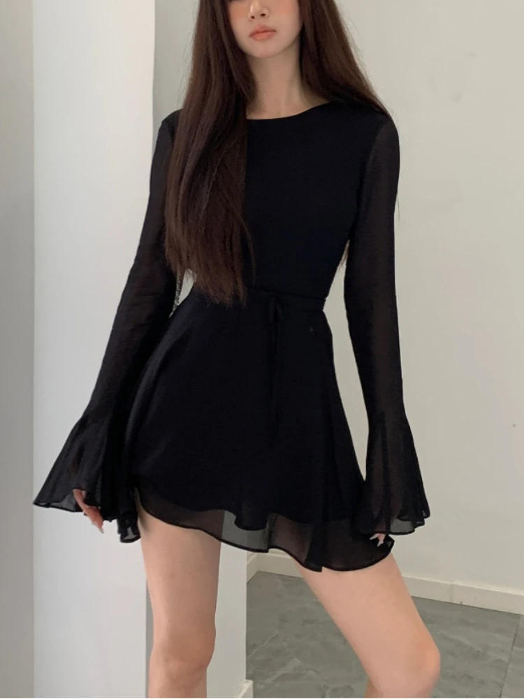 

Bodycon Black Y2k Mini Dress Women Elegant Slim Sexy Even Party Dress Office Lady Backless Dress Korean Fashion 2023 Autumn Chic