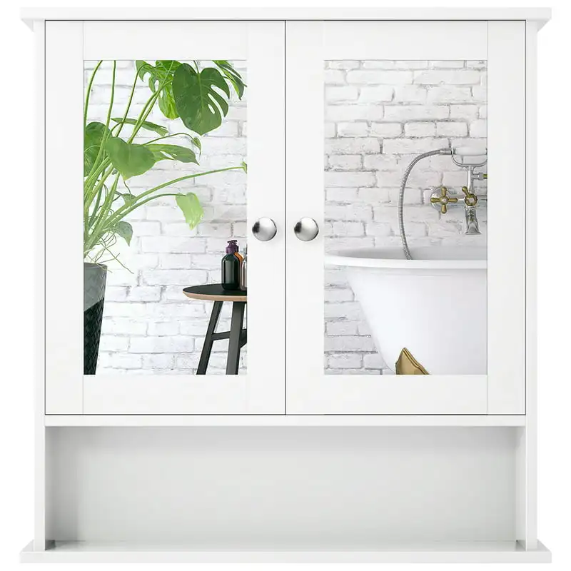 

Wall Cabinet Double Mirror Door Cupboard Storage Medicine Cabinet Shelf White