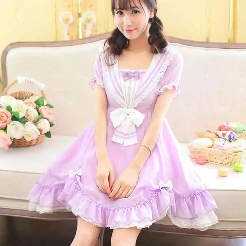 Купи Sales Japan LOLITA JK Sweet Cute Chiffon Liz Lisa Style Lace MINI Dress за 1,194 рублей в магазине AliExpress