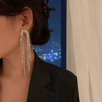 geometric crystal earrings for women bijoux long tassel rhinestone dangle earrings statement jewelry