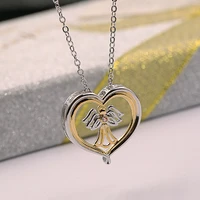 2022 new cute little angel necklace pendant fashion simple heart shaped gold and silver two tone jewelry ladies anime lover gift