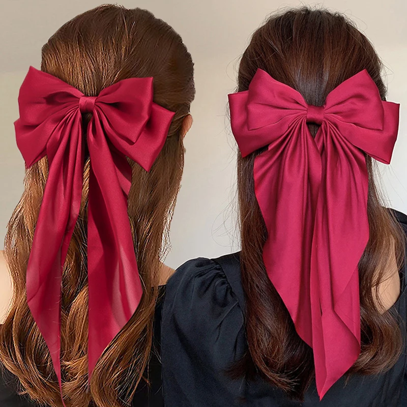 

Bow Large Ribbon Bowknot Hairpin Women Girls Big Bow Headband Solid Color Hair Clip Two-layer Satin Barrettes Hair Accessories