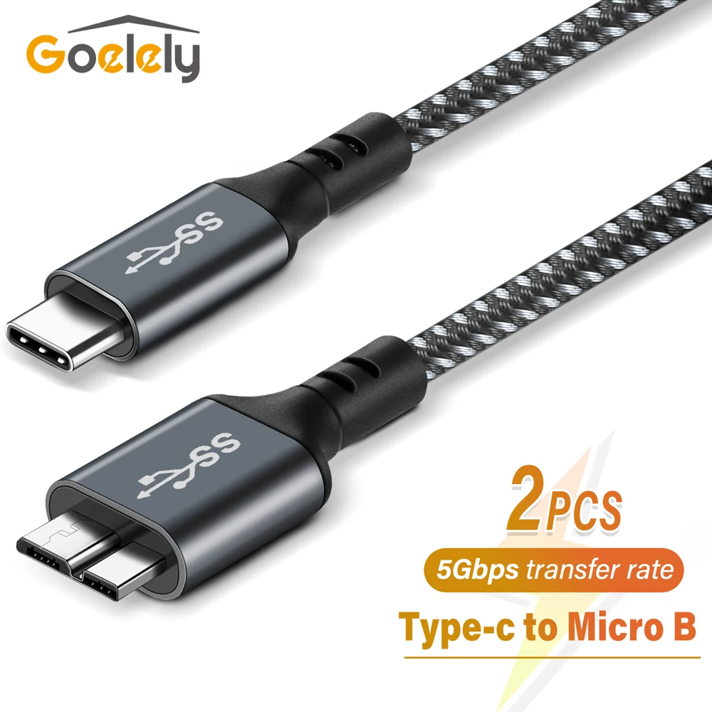 

Кабель Goelesy для жесткого диска 2 шт. USB Type-C к Micro B внешний кабель Micro B к Type-c для жесткого диска Быстрый 5 Гбит/с шнур для жесткого диска