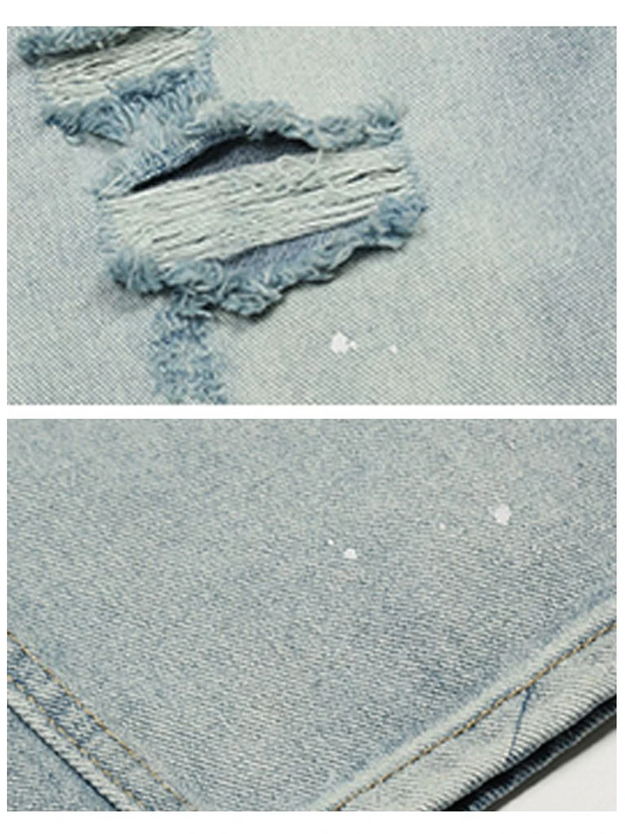 Four Seasons European and American High Street American Retro Washed Straight Loose Ripped Jeans Men Are Trendy Men's Clothing