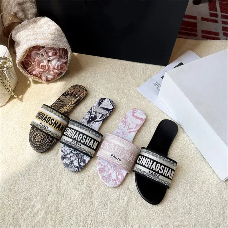 

Женские сандалии на плоской подошве, классические дизайнерские кожаные шлепанцы, сланцы, повседневные, лето 2023