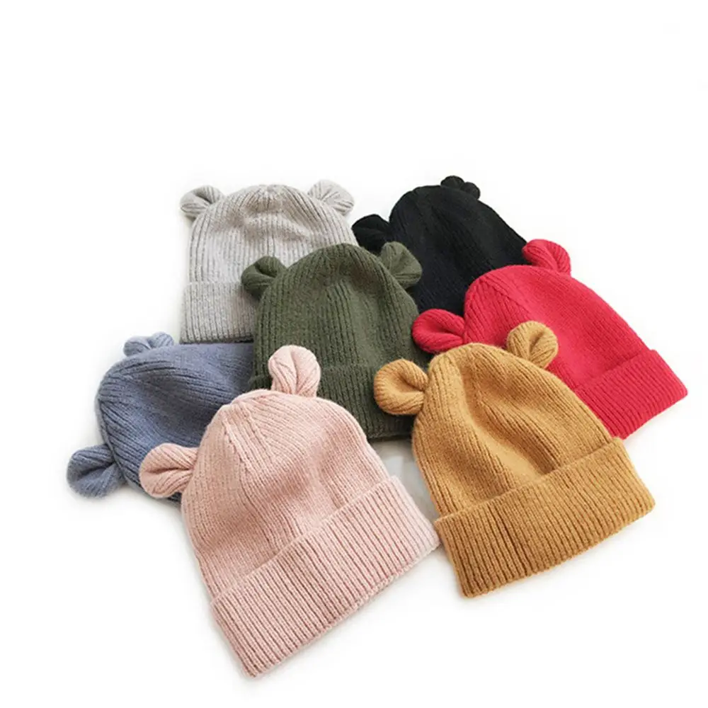 

Cute Cartoon Toddler Cap Warm Bear Ear Solid Color Woolen Hat Baby Hat Bonnet Baby Girl Cap