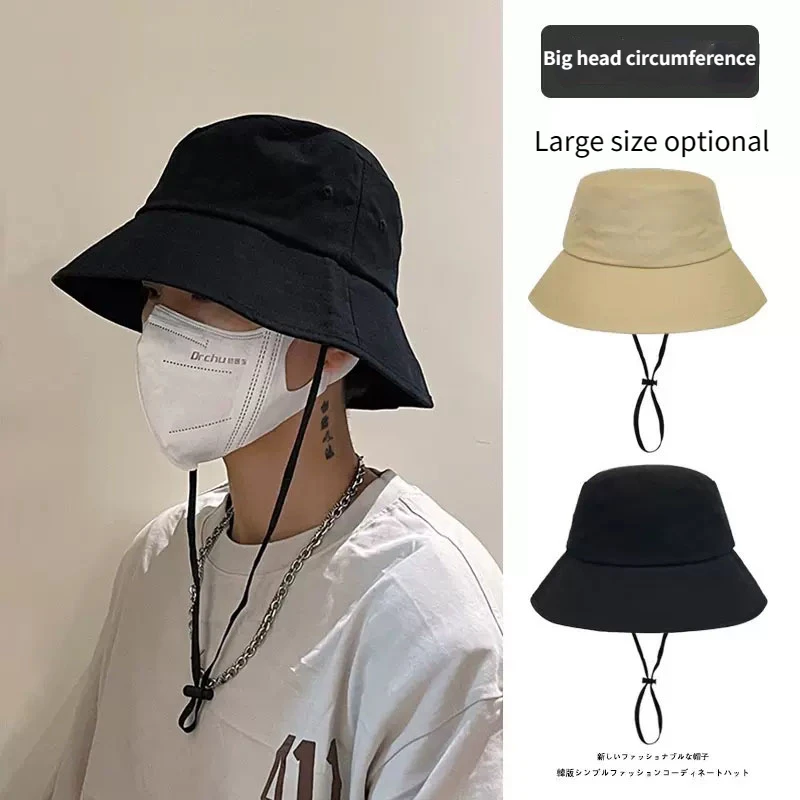 

Solid Color for Men XL Big Head Bucket Hats 63CM for Women Summer Fisherman Hat with Windproof Rope Panama Customized Logo