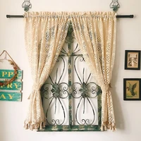 1pc pastoral crochet cotton thread woven lace curtain handmade curtains for cabinet windowdoor cafe curtain with tassel