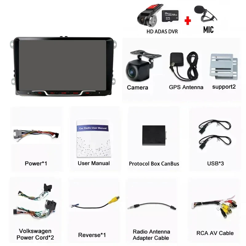 

9 "4 + 64 ГБ для VW Caddy 2005-2015, автомобильное стерео радио, беспроводное Apple Carplay Android 13, головное устройство FM AM BT GPS Navi