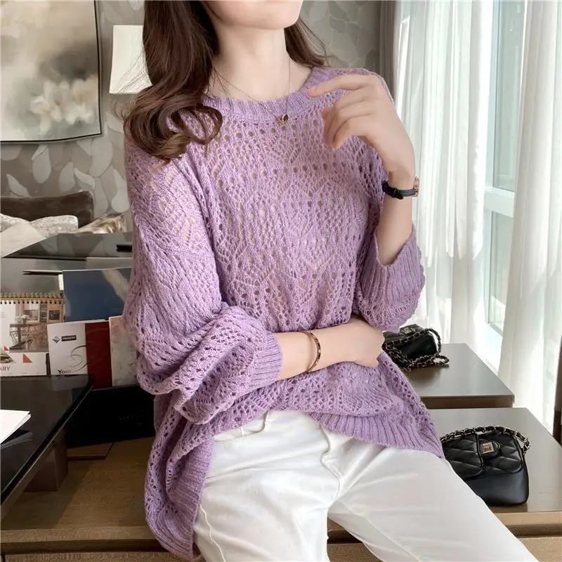 

Cute Ladies Sweaters See-through Round O Neck Kawaii Red Knitted Top for Women Long Mesh Warm Cashmere Trend 2023 Sale Pullover