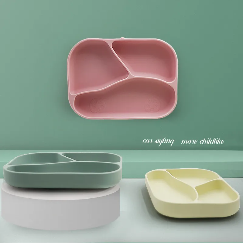 

New children's dinner plate car silicone dinner plate bowl one-piece compartmental food supplement baby tableware
