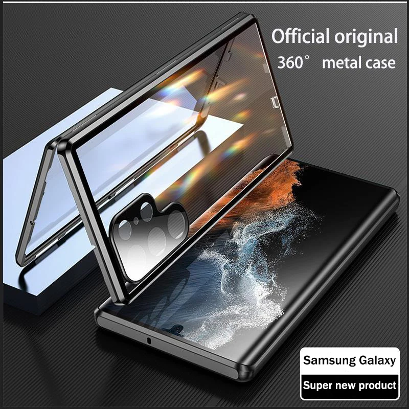 

For Samsung Galaxy S23 S22 S21 S20 Ultra Case 360°full surround Metal Magnetic with Screen Glass protector lens protection cover