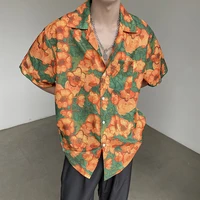 summer 4 color flower shirt men fashion print casual shirt men korean loose ice silk short sleeve shirt mens hawaiian shirt