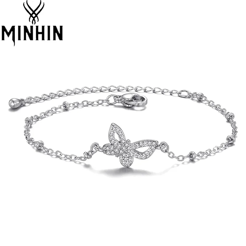 

MINHIN Shining Zircon Butterfly Bracelet For Women Silver Color Simple Wild Link Chains Bracelet Birthday Gifts Trendy Jewelry