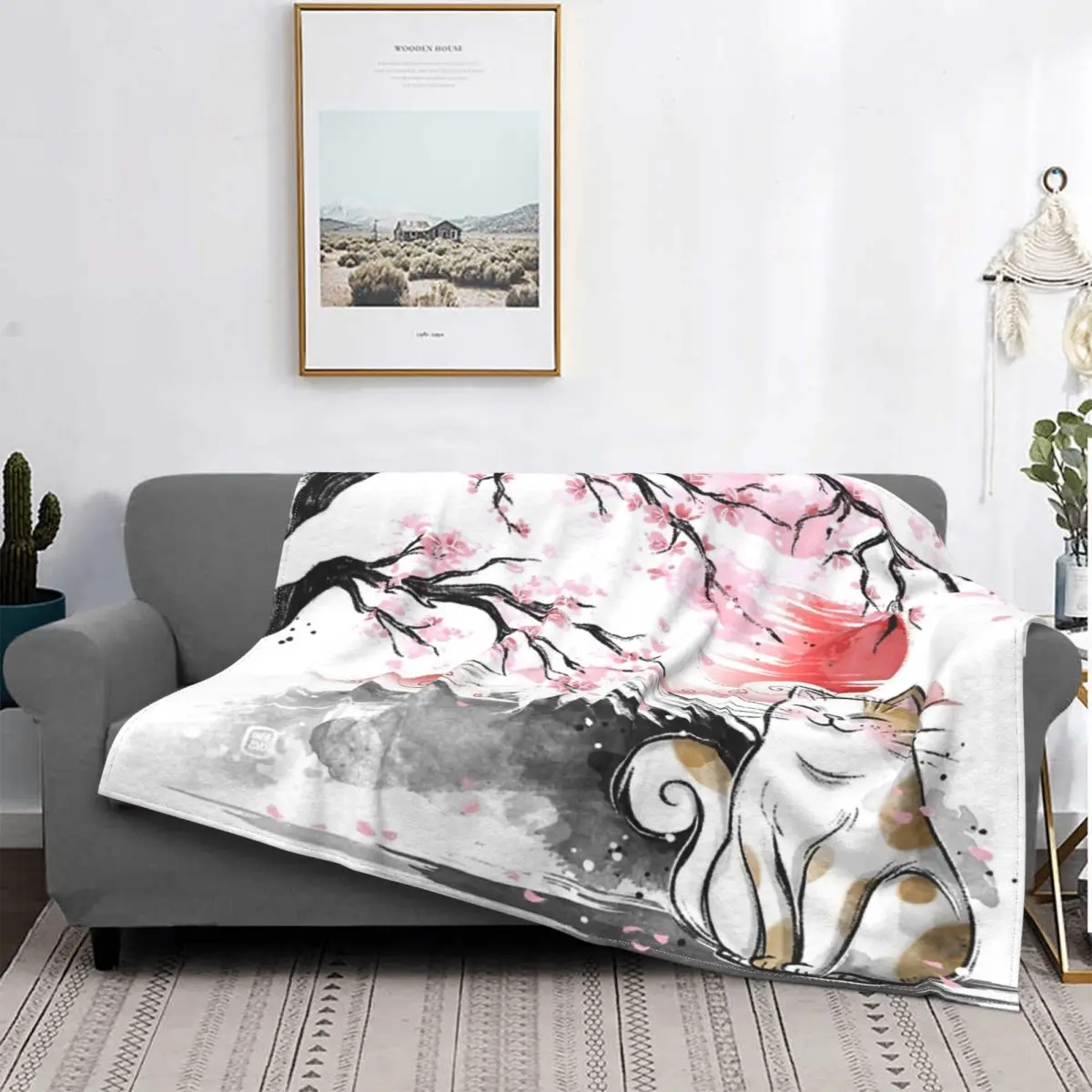 

Manta de gato Sakura, colcha a cuadros para cama