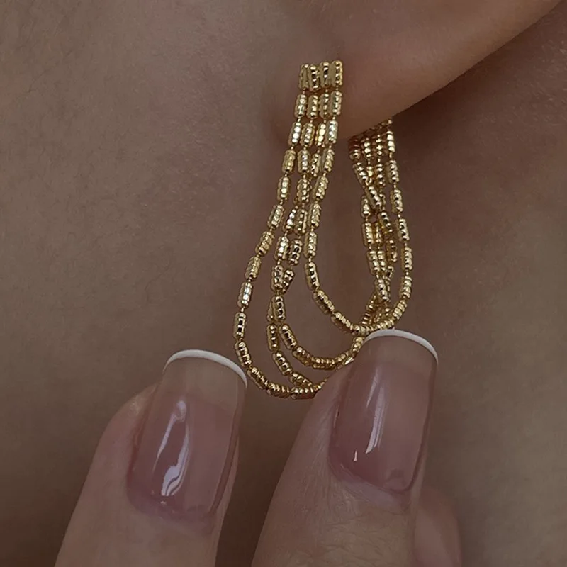 

Fashion Metal Multilayer Chain Tassel Long Drop Earrings Women Simple Temperament Jewelry Accessories Gifts 202105