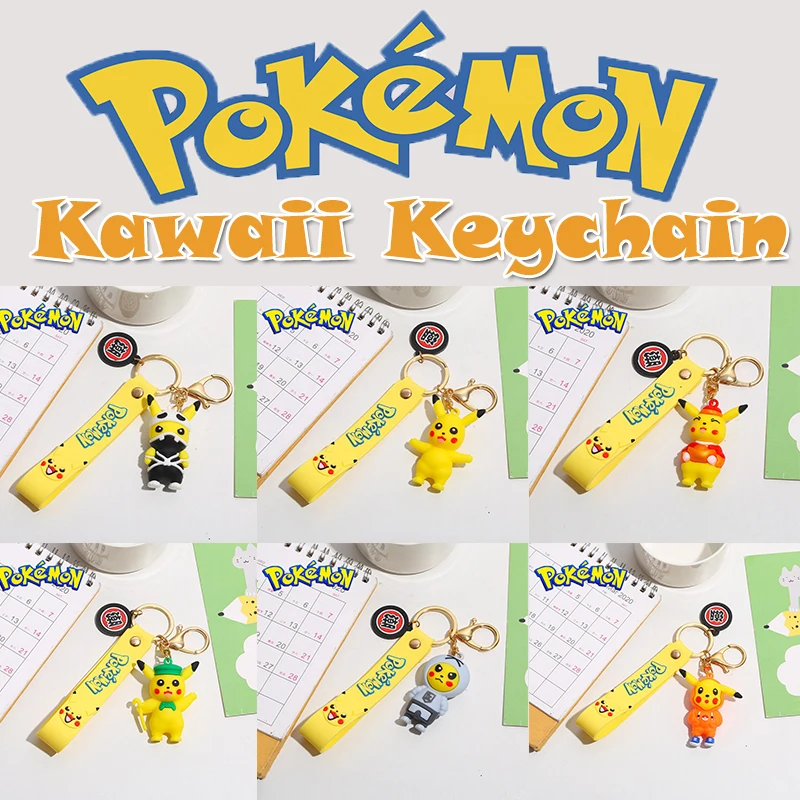 

Pokemon Anime 1pcs Kawaii Pikachu Keychain Cartoon Doll Keyring Accessories Toys Kids Birthday Christmas Halloween Children Gift