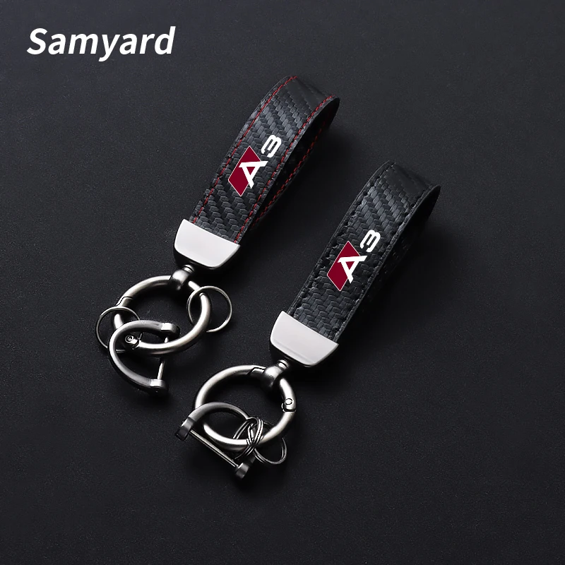 

Carbon Fiber Leather Car Keychain For Audi A3 A4 A5 A6 A7 A8 Q3 Q5 Q7 Q8 Key Rings Car Accessories
