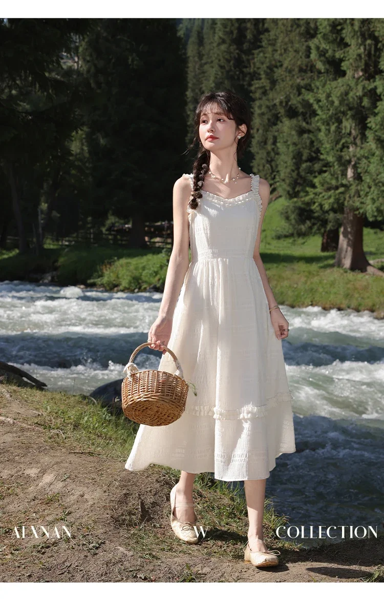 ALXNAN женские платья-бретельки с французским темпераментом трапециевидное платье