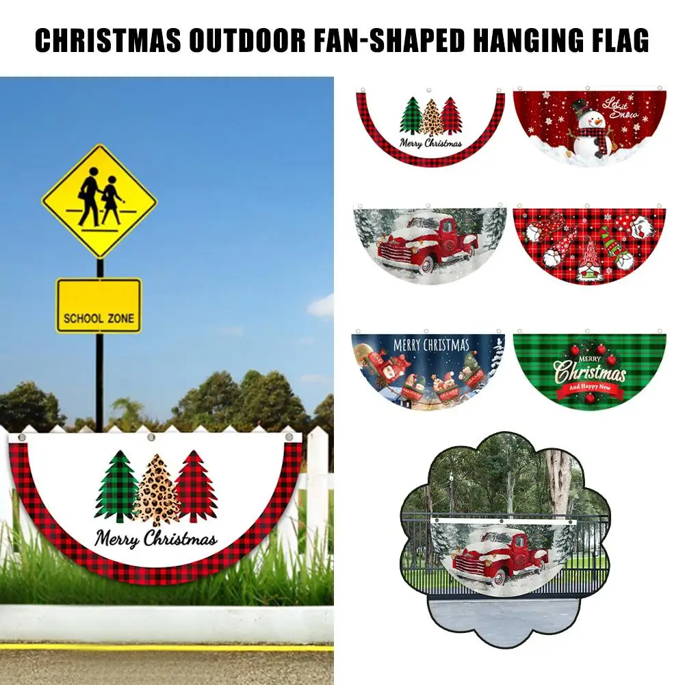 

Christmas Outdoor Fan-shaped Hanging Flag Door Garden Atmosphere Ornament New Christmas Year Decor Happy Pendant Railing Ha L7F9