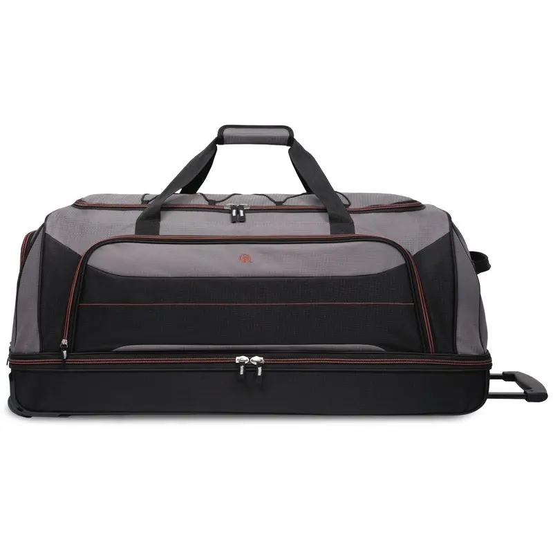 

Stylish 30 Inch Rolling Drop-Bottom Duffel Bag for Hassle-Free Travel, Sleek Black and Grey Design