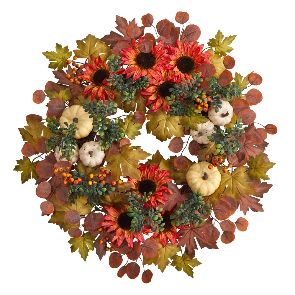 

Thanksgiving Decoration Free Shipping With Sunflower (Multicolor) Plastic Thanksgiving Autumn Foliage Artificial Wreath Festive