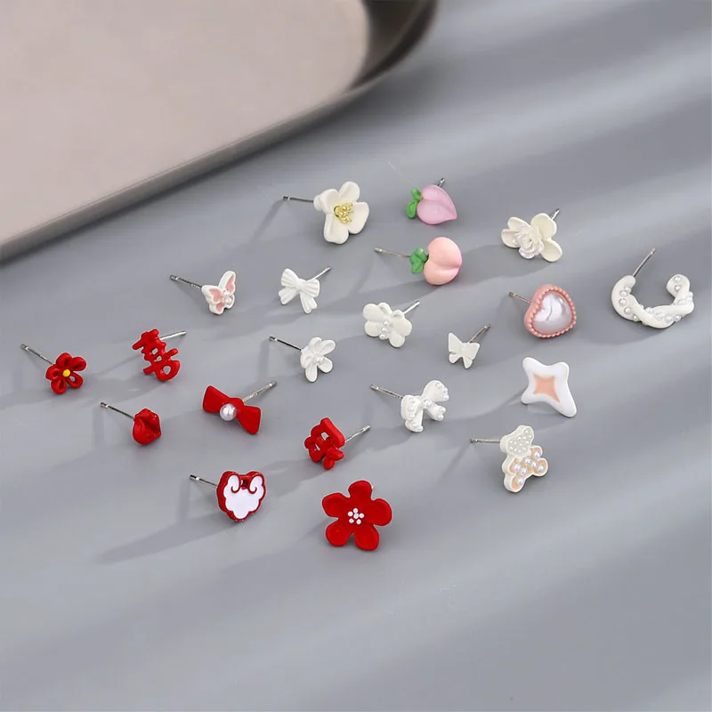 MEETSOFT керамические серьги-гвоздики в виде персиков цветов бантов жемчуга для